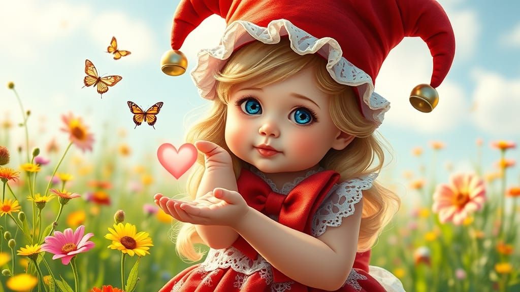 Whimsical Fantasy Portrait of a Cherubic Baby Girl in a Vibr...