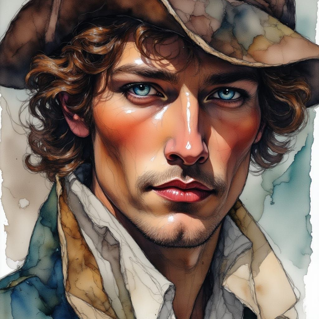 Rugged Pirate Portrait with Icy Blue Eyes
