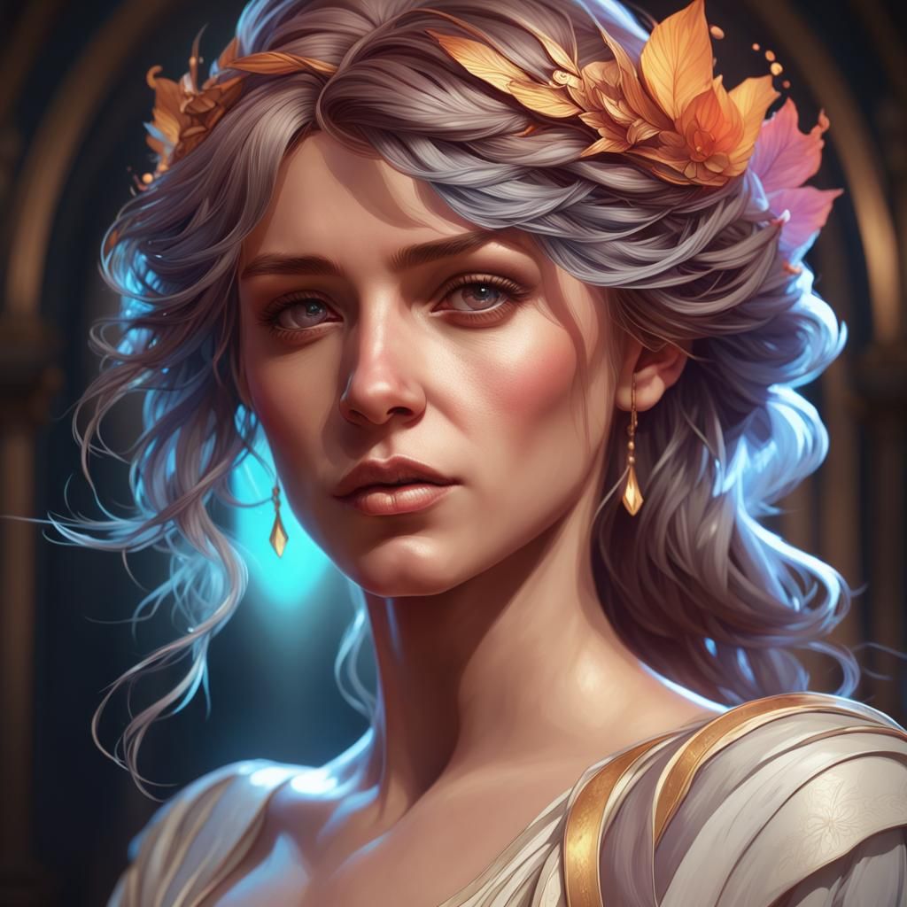 Detailed Portrait of Hemera in Art Nouveau Style