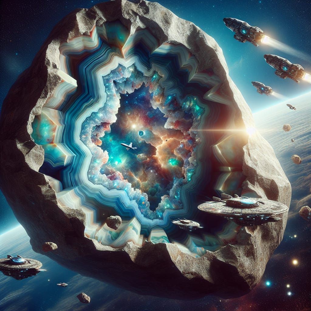 Opal Geode Spaceships in Colossal Space Rock