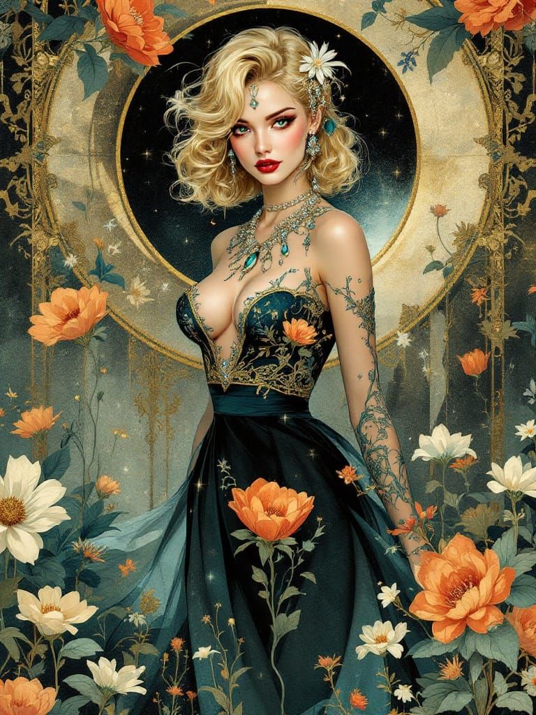 Luminous Pin-Up Fantasy in Ukiyo-e Style