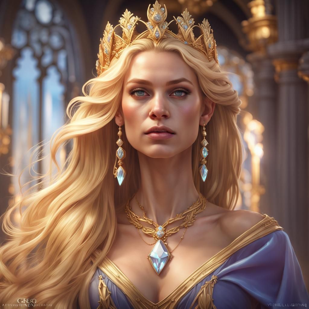 Beautiful Blonde Queen Portrait in Fairycore Style