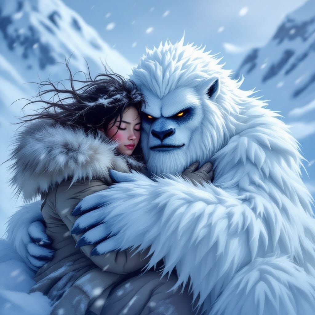 Eskimo Girl Hugging Abominable Snowman: Fantasy Concept Art