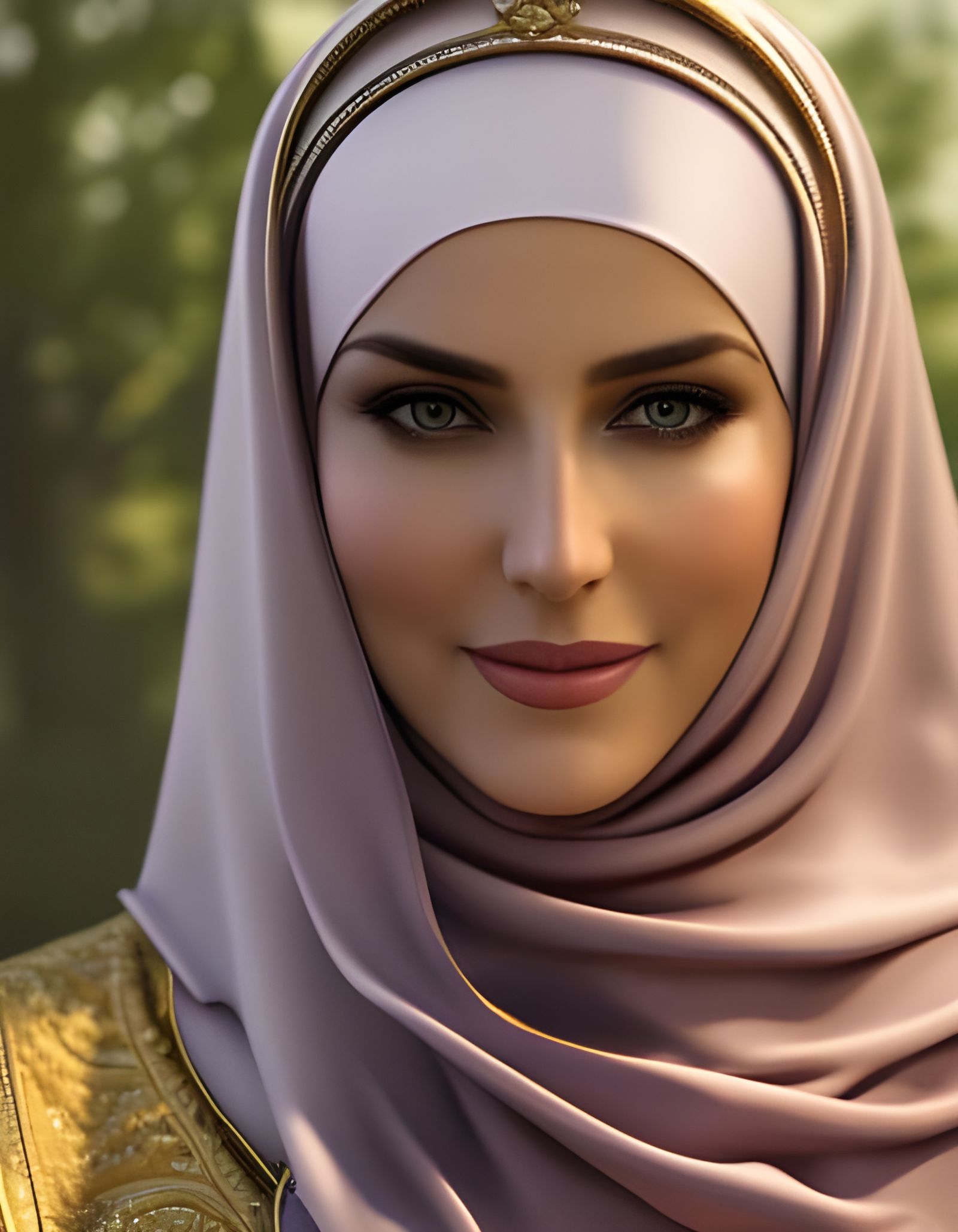Woman in Purple Hijab Portrait, Detailed Digital Painting