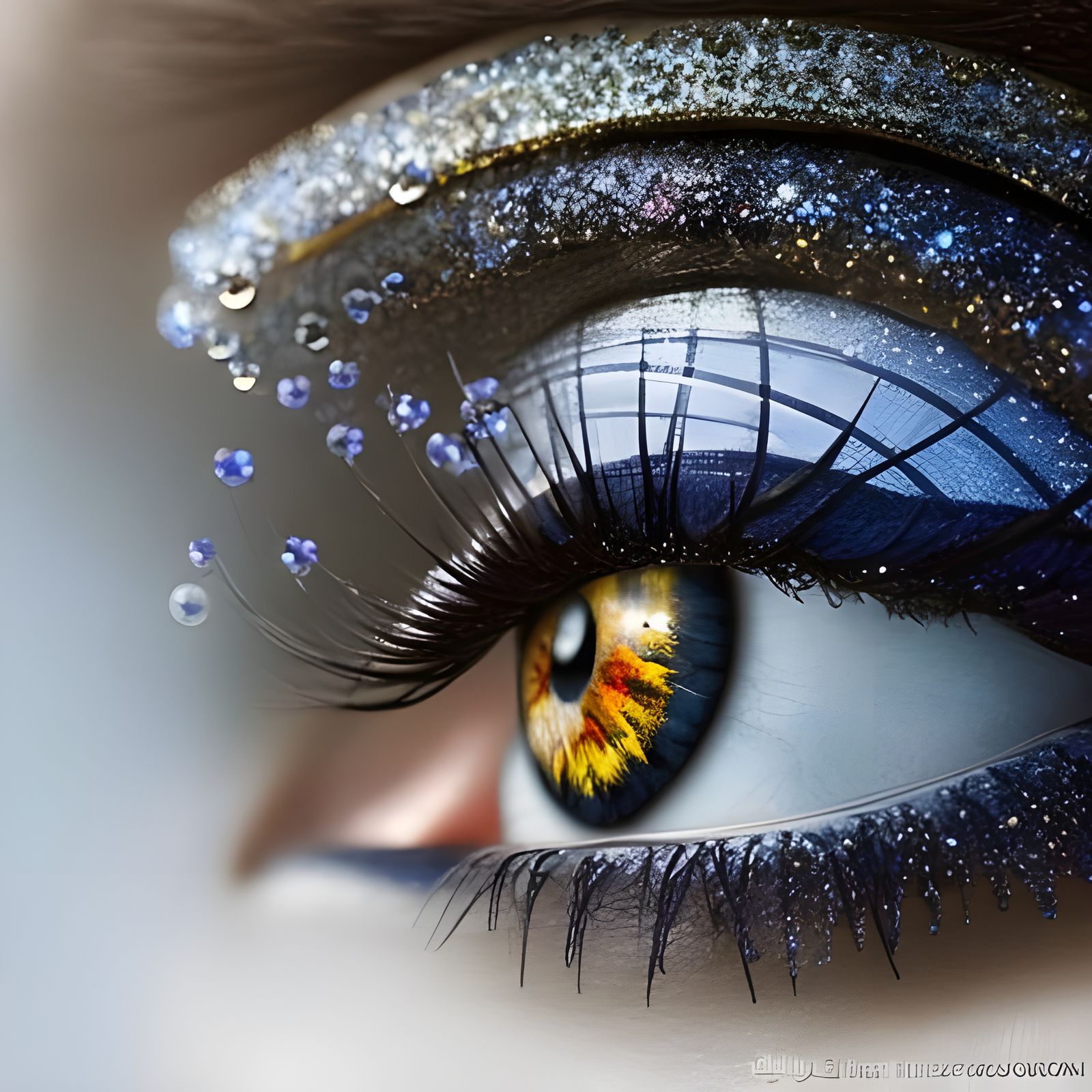 Detailed Eye Reflecting Water Drops as Splash Art
