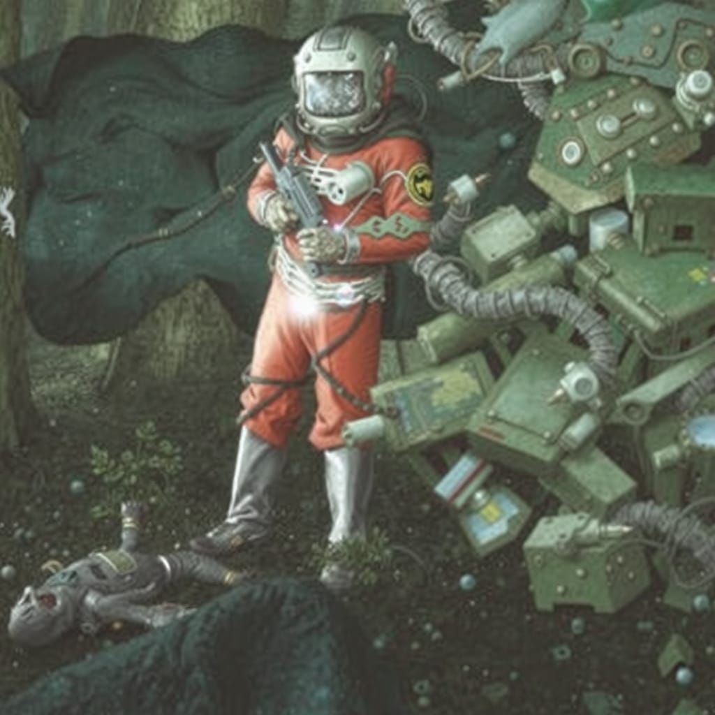 Battle-Hardened Bounty Hunter Ufonaut in Metallic Suit with ...