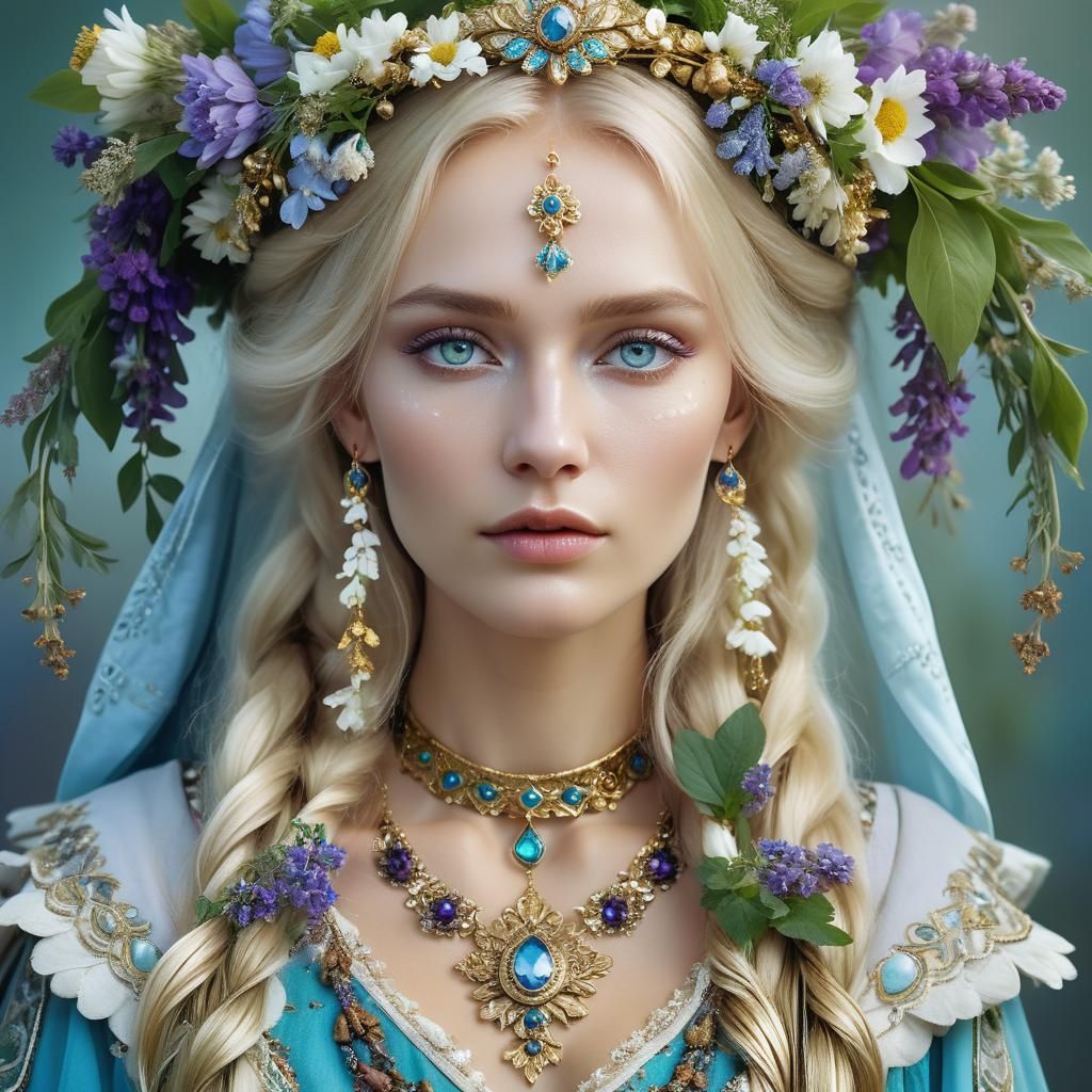 Angelic Russian Beauty in Slavic Dress: Digital Portrait