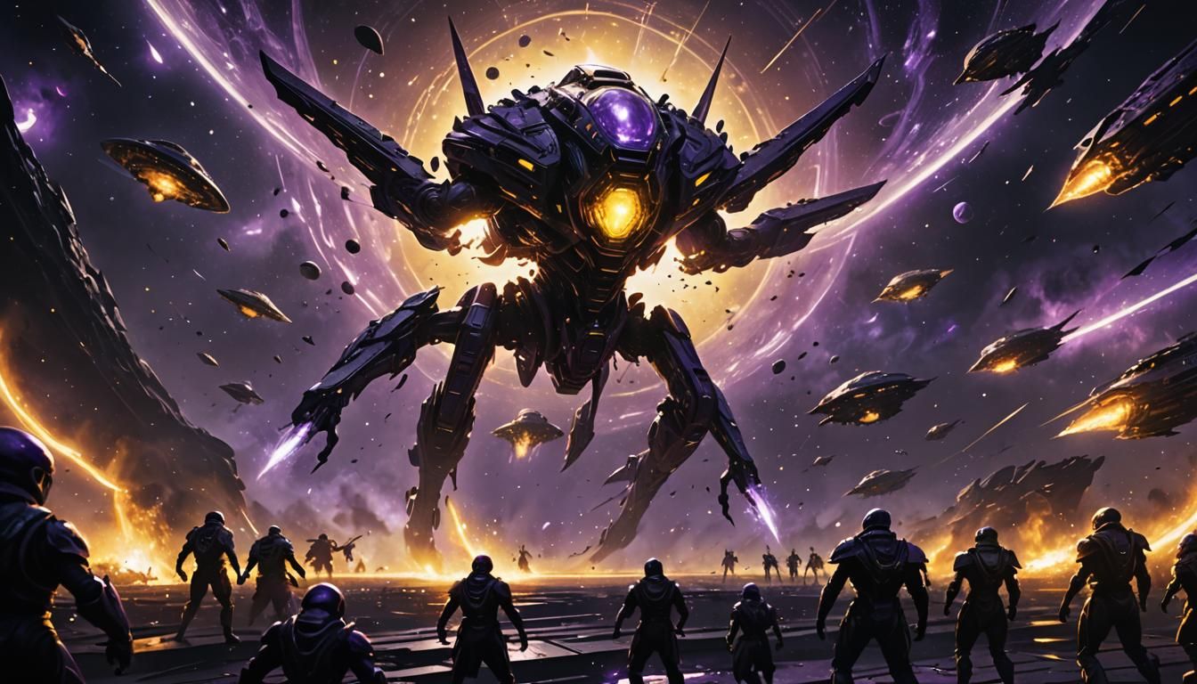 Epic Space Battle in Dark Fantasy Style