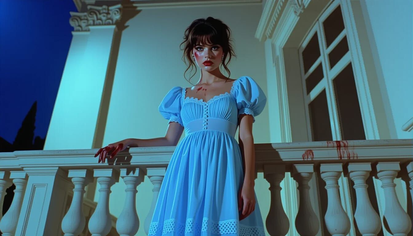 Ethereal 80s Slasher Film Balcony Scene