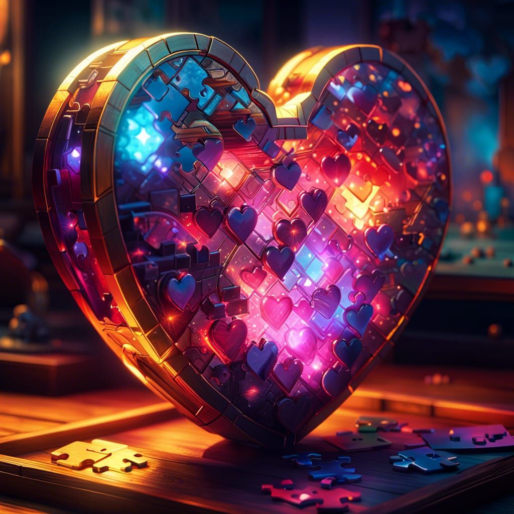 Glowing Heart Puzzle with Missing Piece