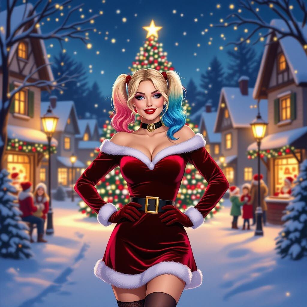 Harley Quinn in Christmas Village, Vintage Poster