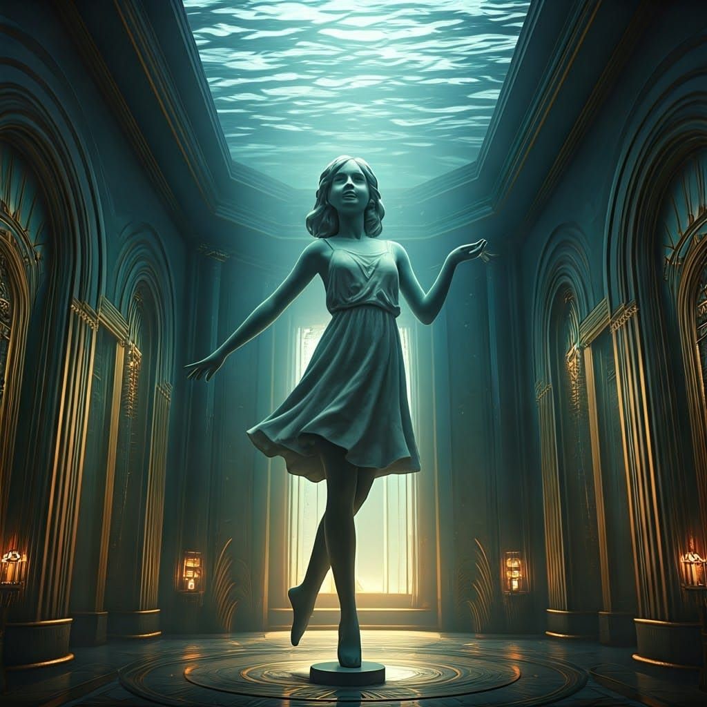 Underwater Art Deco Ballroom with Teen Statue