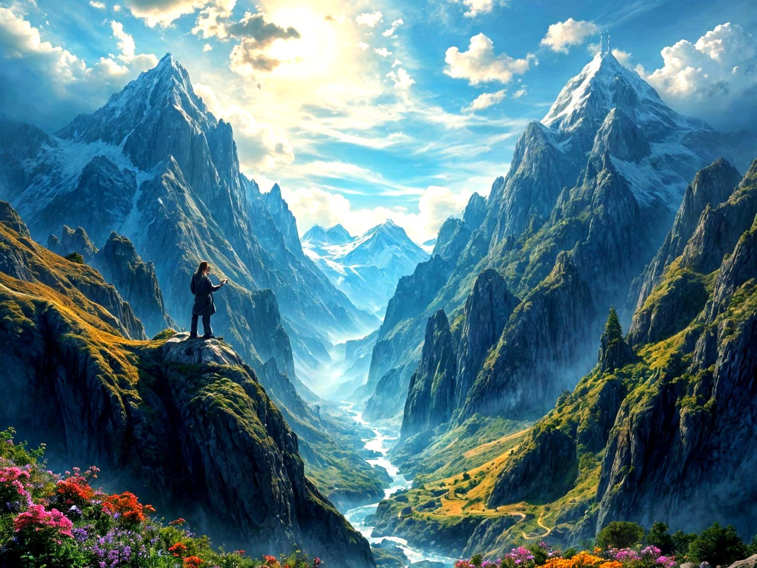 Epic Maximalist Fantasy Landscape in Soft Cinematic Light