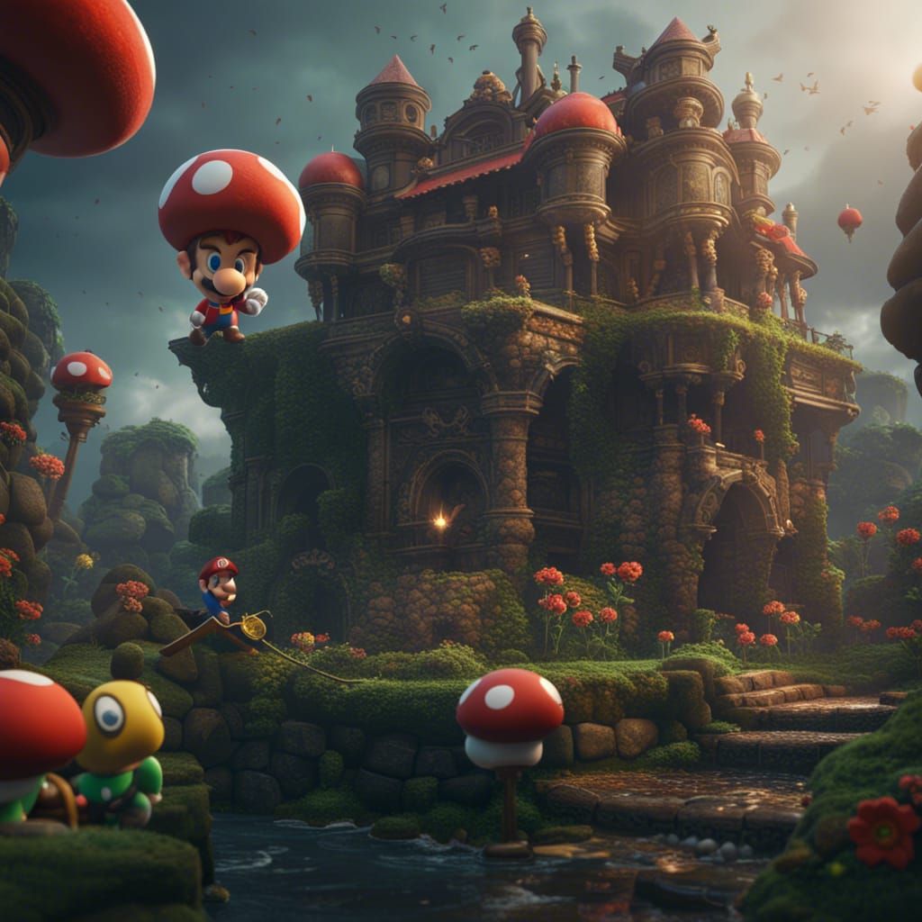 Detailed Matte Painting of Mario in Unreal Engine
