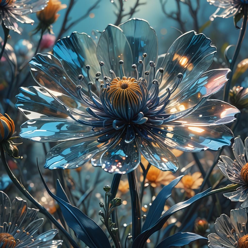Delicate Glass Flower in Matte Painting Style