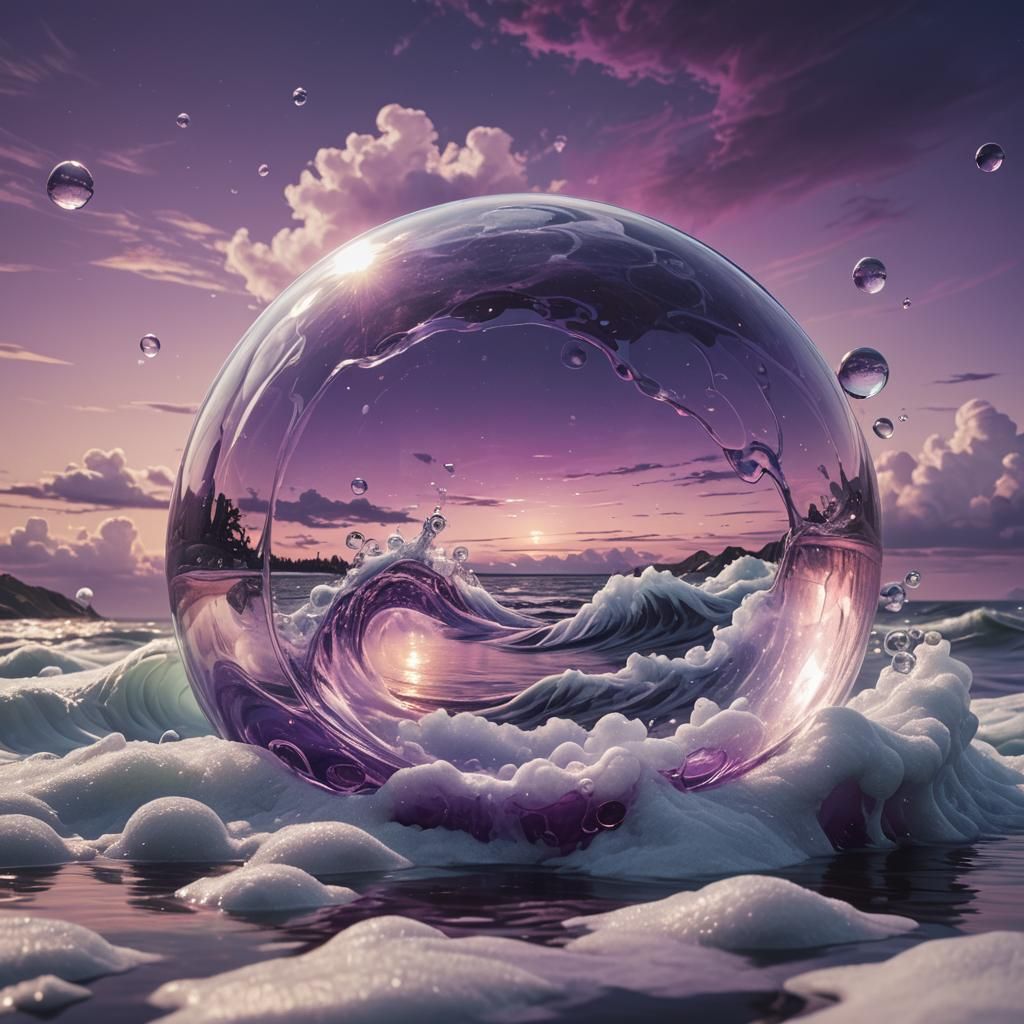 Water Bubble Portrait Under Purple Sky, Matte Painting