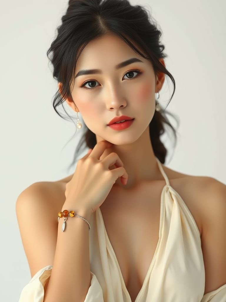 Elegant Asian Woman in High-Key Lighting Setup