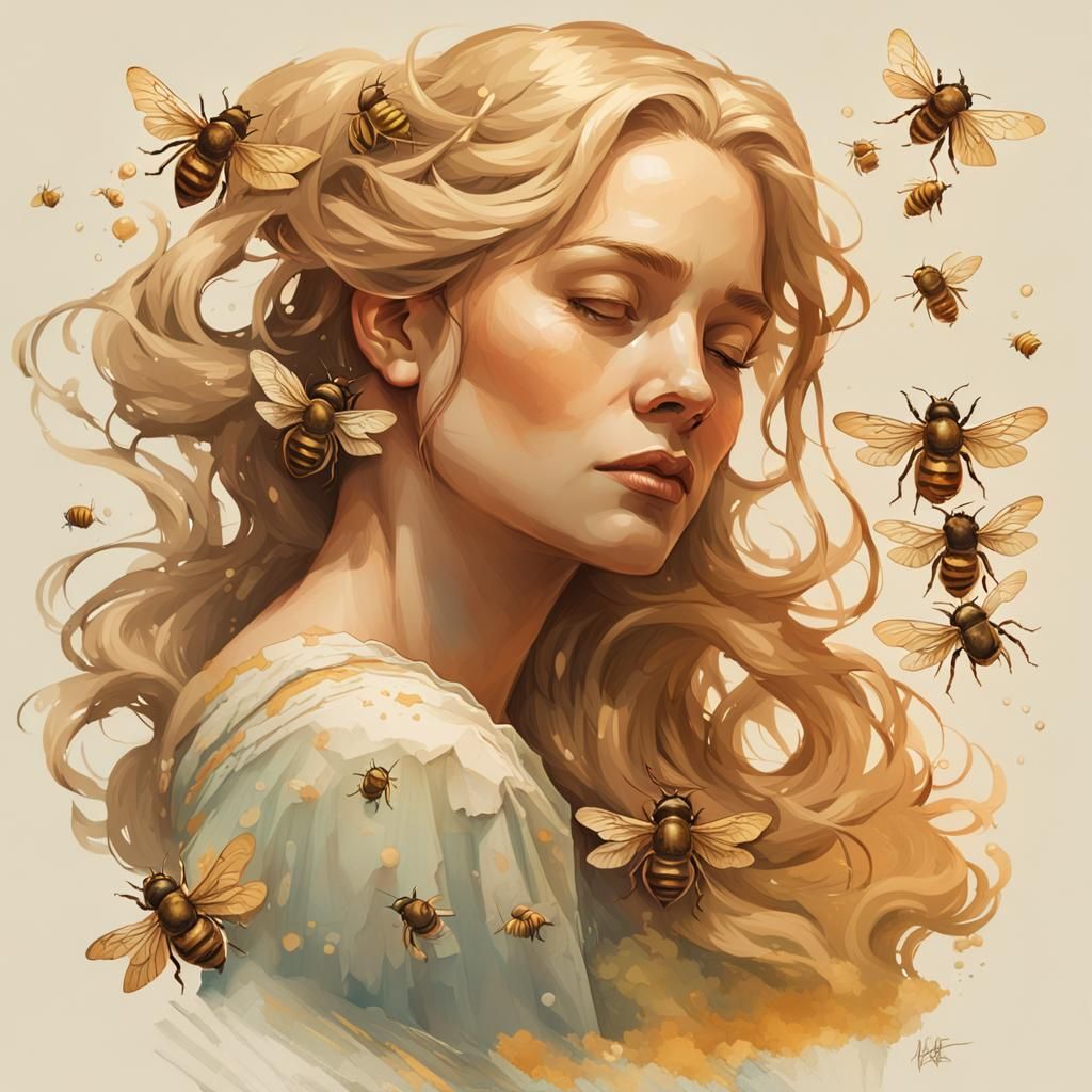 Woman with Honey Jar, Hyperdetailed Portrait