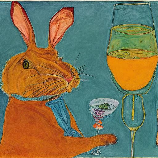 Rabbit Consuming Alcohol in Expressionist Style