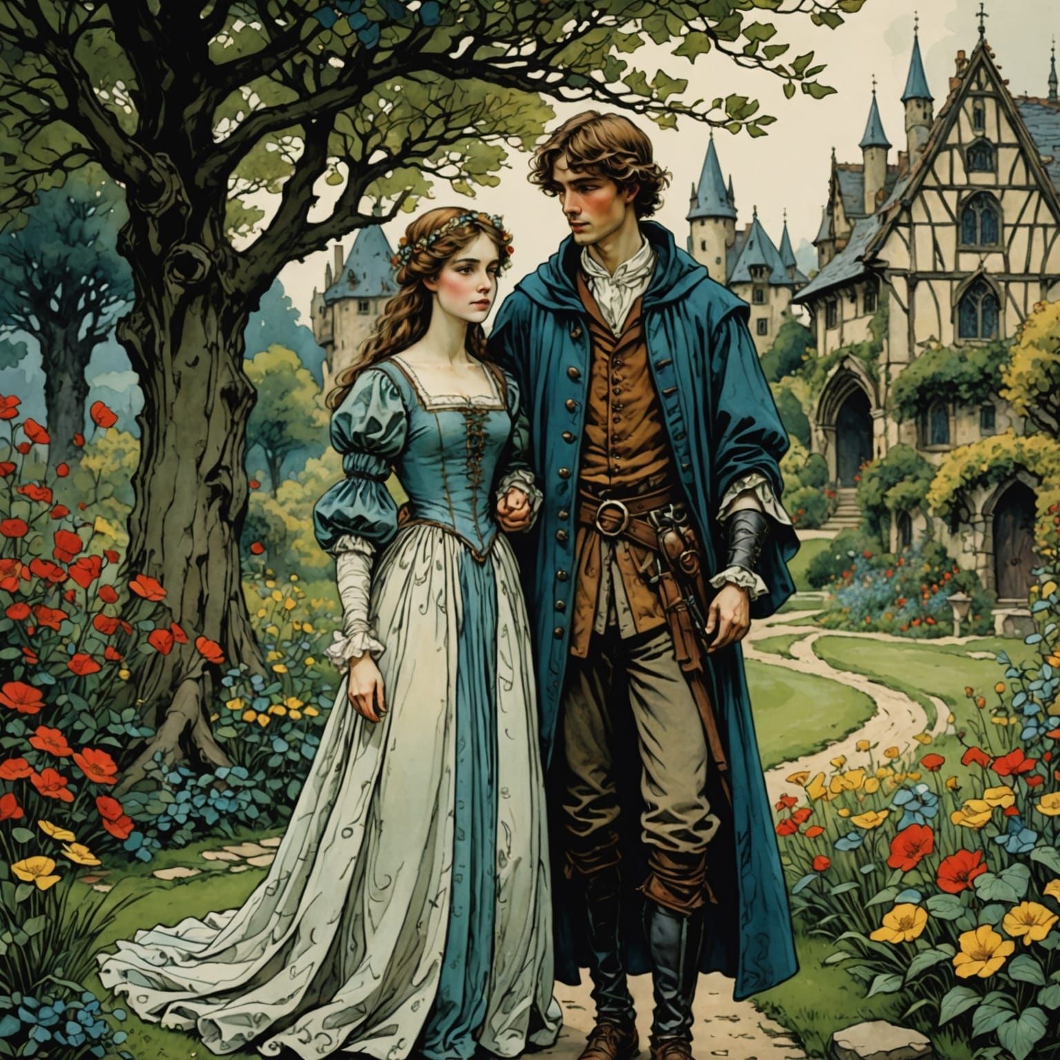 Fairytale Garden Scene in Anime Style