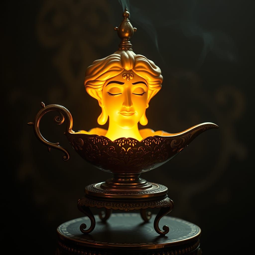 Genie Emerges from Lamp in Klimt-inspired Style