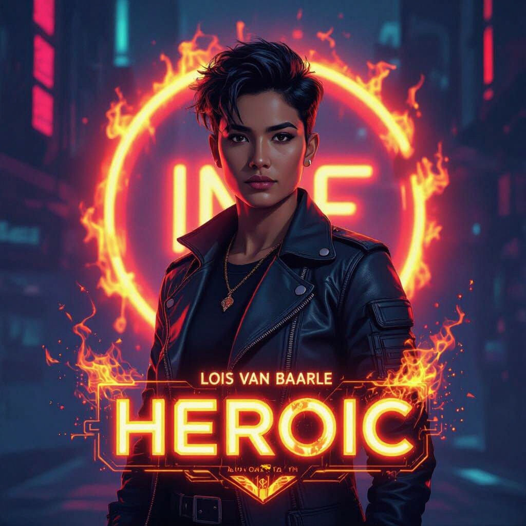 Heroic Cyberpunk Profile Card with Glowing Fire Effects