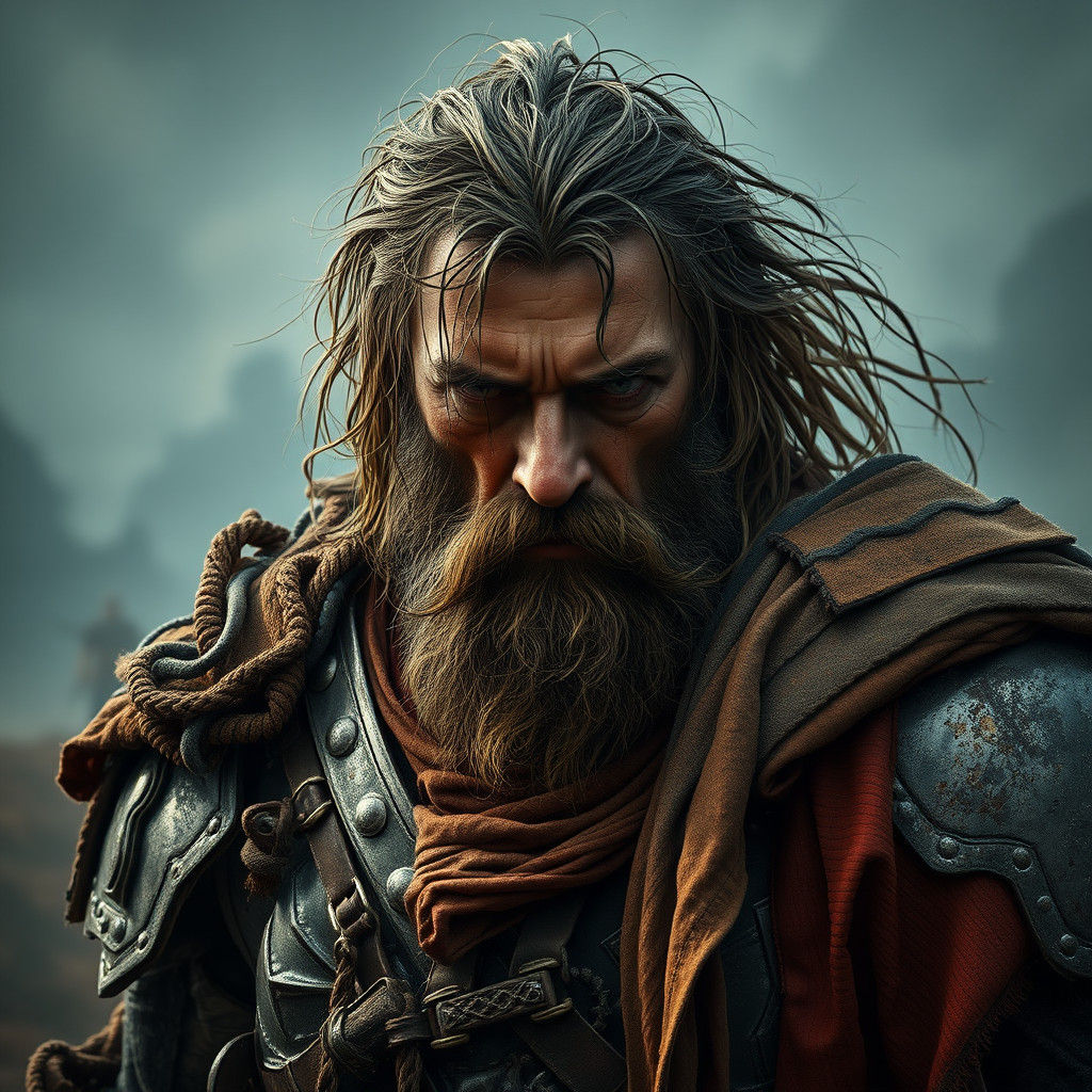 Weary Warrior After Battle in Fantasy Concept Art Style