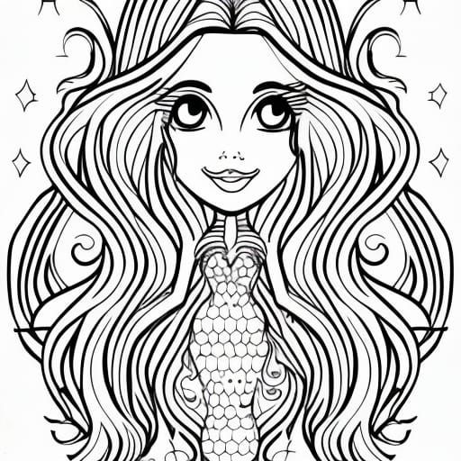 Mermaid Coloring Page in Black Ink Vector Graphic