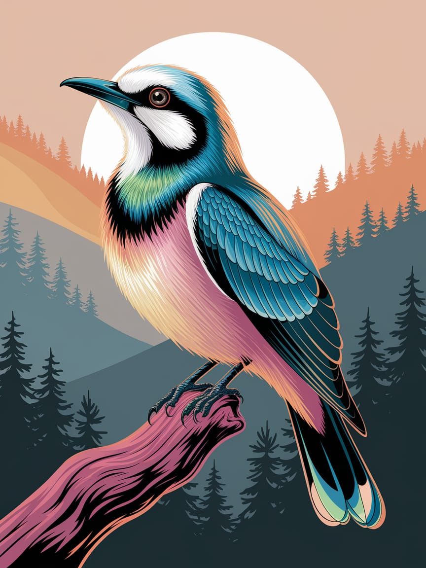 Coolbird Perched at Sunset in Digital Painting