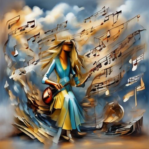 Cello Player in Meadow: Atmospheric Painting