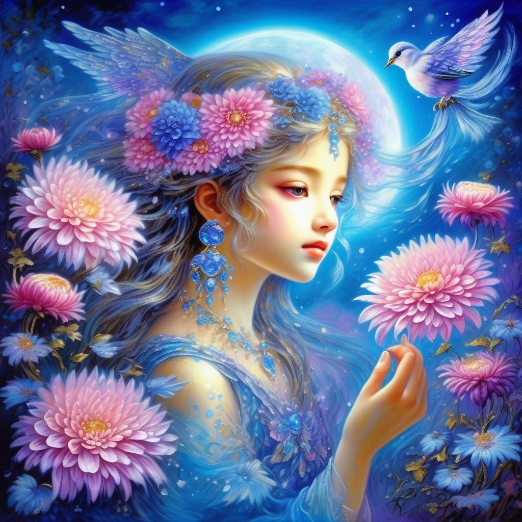 Luminous Chrysanthemum Fairy in Diamond Embroidery Style