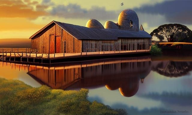 Rustic Colossal Farmhouse at Sunset: Australian Tonalism