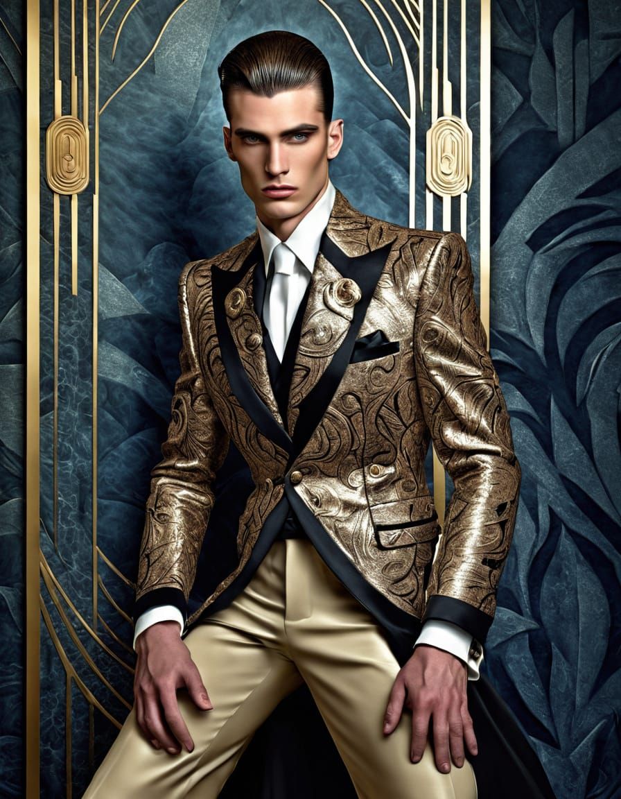 Avant-Garde Couture Model in Art Deco Style