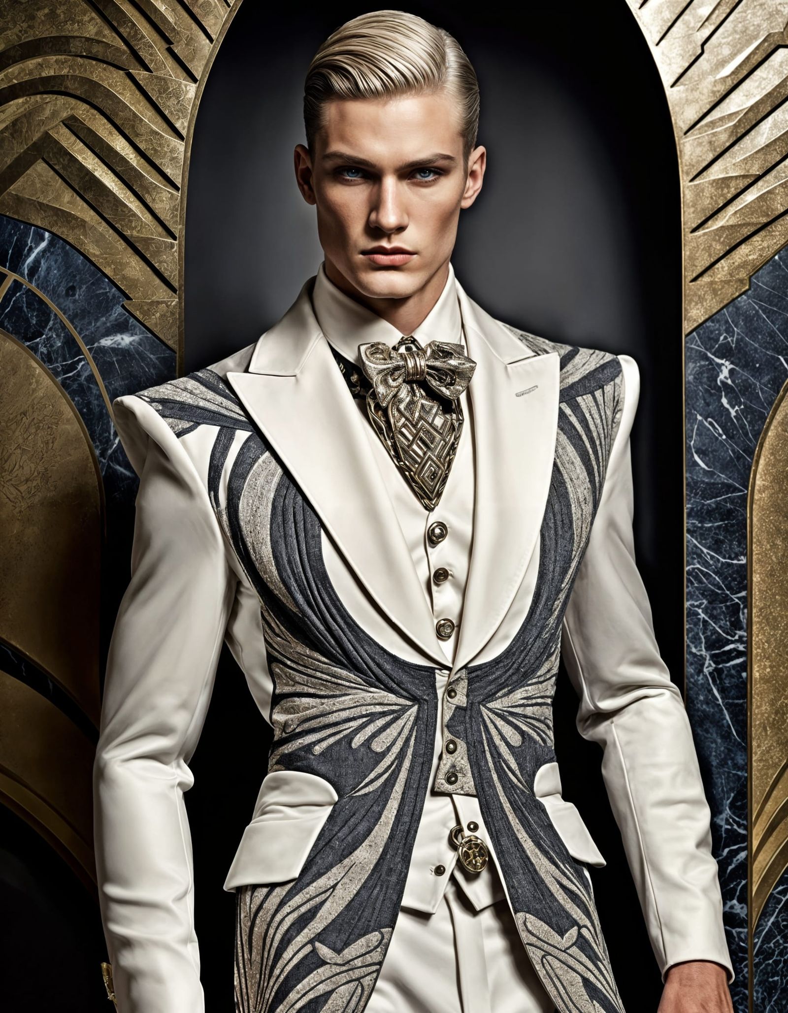 Male Model in Avant-Garde Art Deco Couture