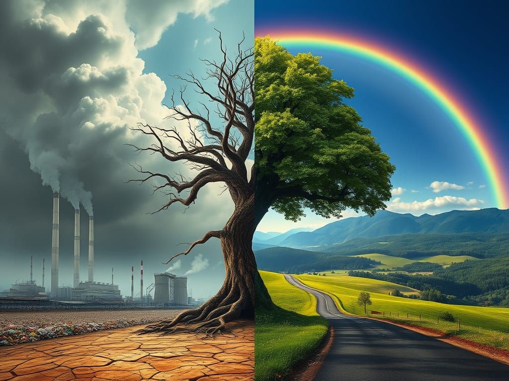 Surrealist Masterpiece: Dystopian and Utopian Landscapes Uni...