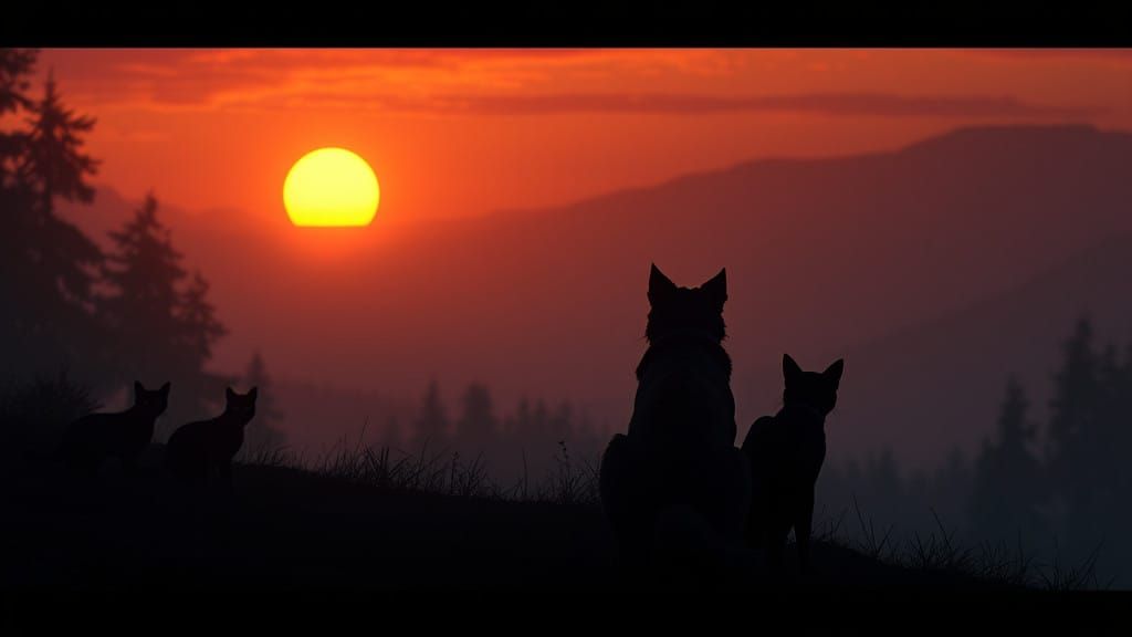 Mysterious Creatures Watch Over Dogs and Cats in a Fantastic...