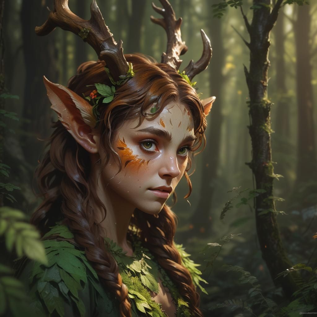 Surreal Woodland Faun in Hyperrealistic Style with Vibrant B...