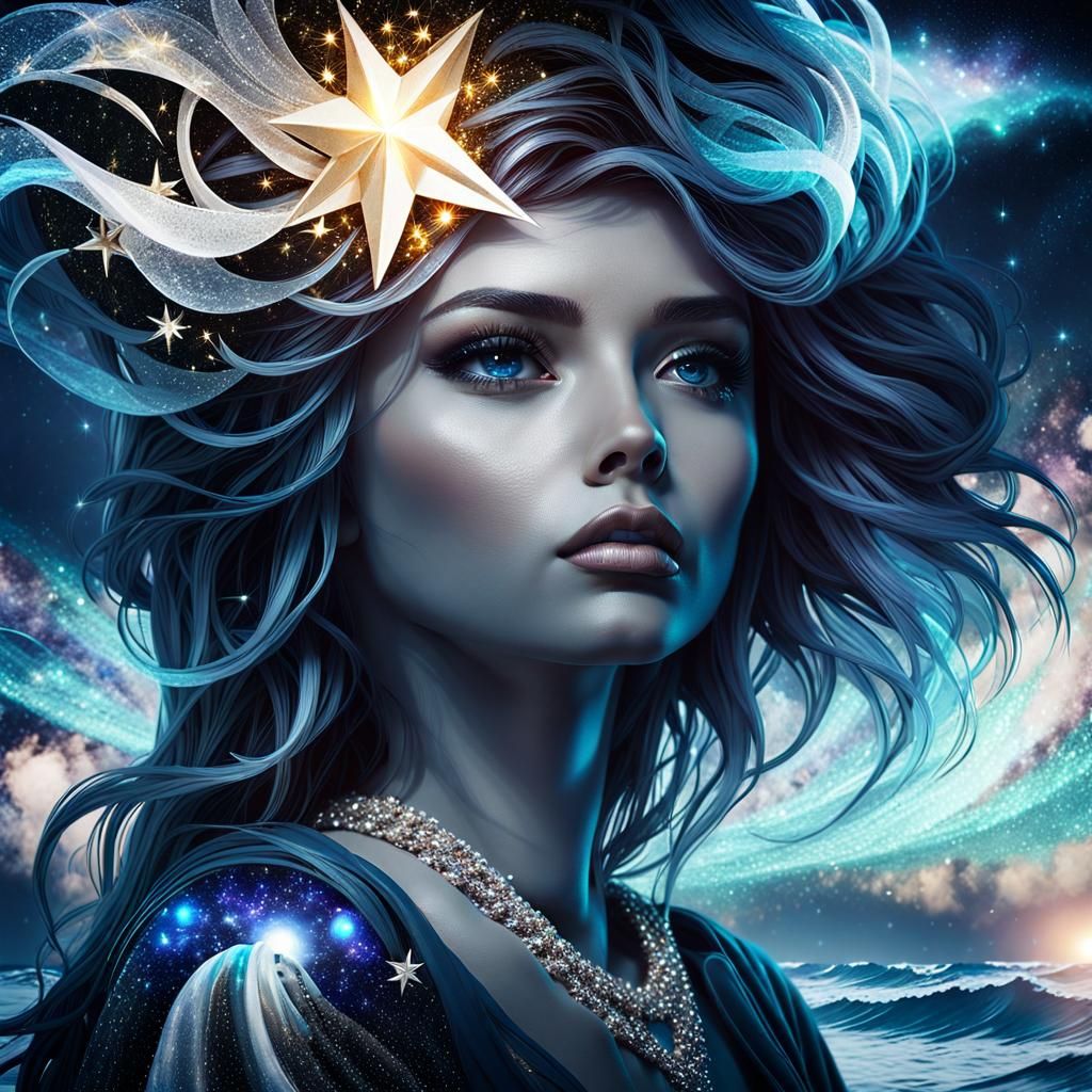 Luminous Eye Reflecting Starry Ocean Night