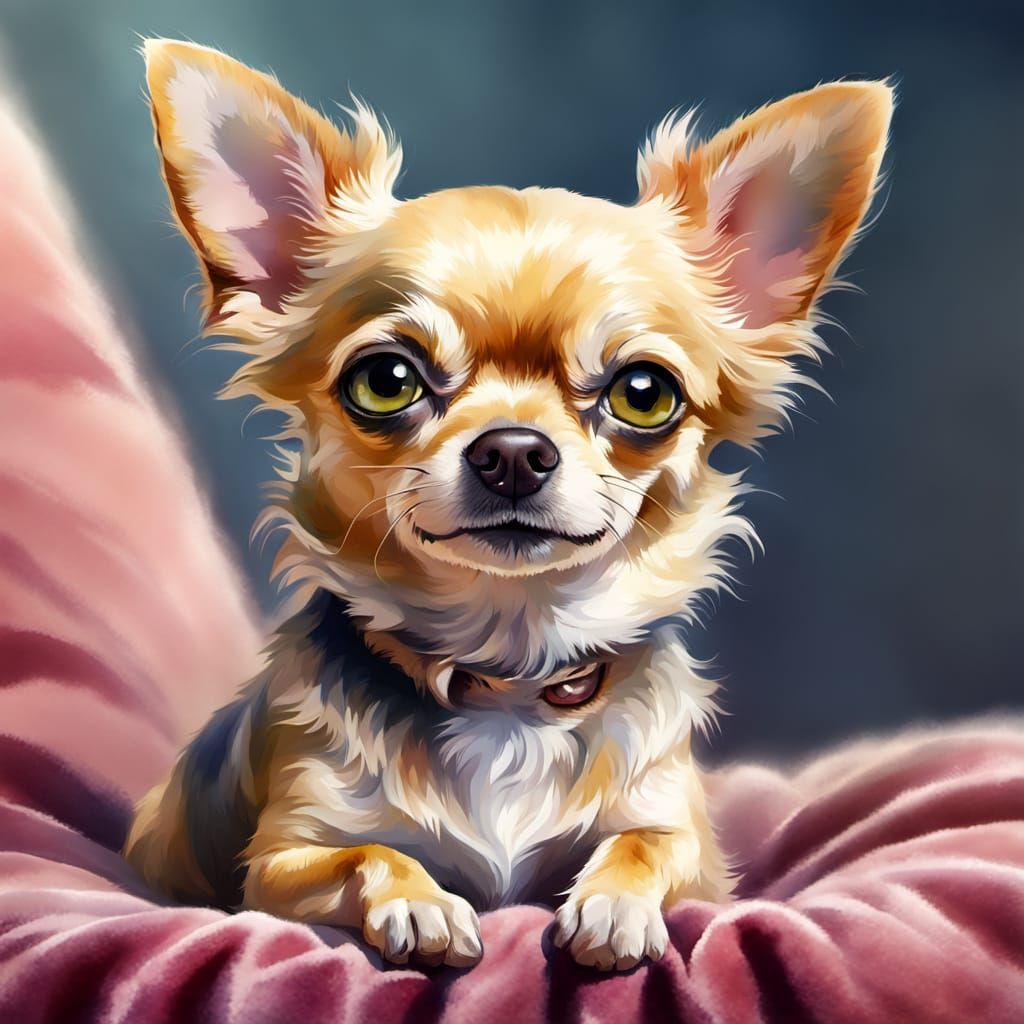 Whimsical Chihuahua Portrait in Watercolor Style