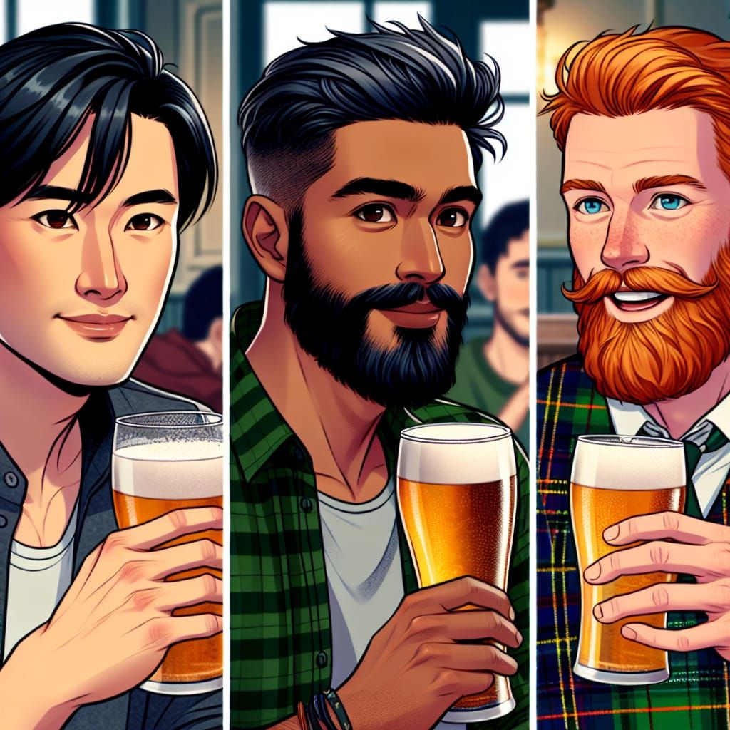 Men of Varied Cultures Enjoying Beers at a Bar