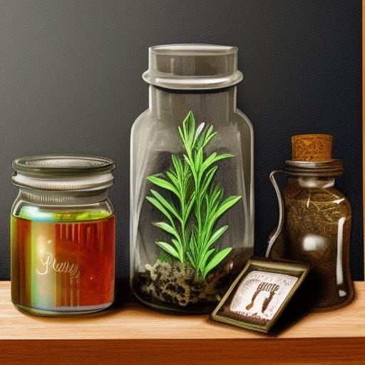 Potion in Glass Jar with Medicinal Herbs