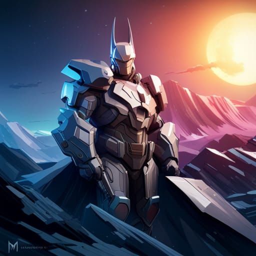 Futuristic Mecha Batman in Sci-Fi Comic Art Style