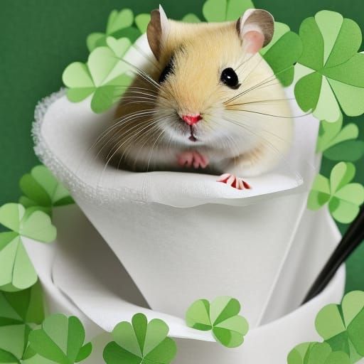 Watercolor Hamster in Toilet Paper Roll with Shamrocks