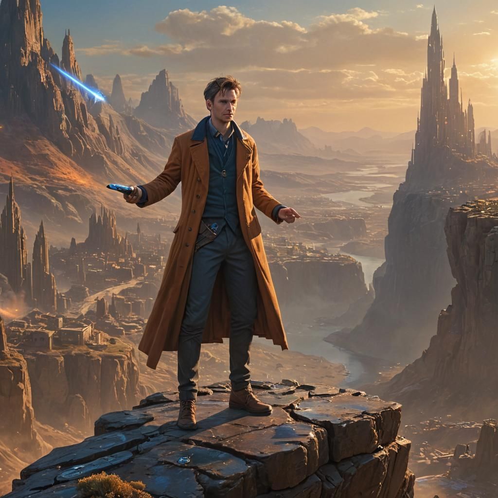 Doctor on Cliff Edge with Alien City