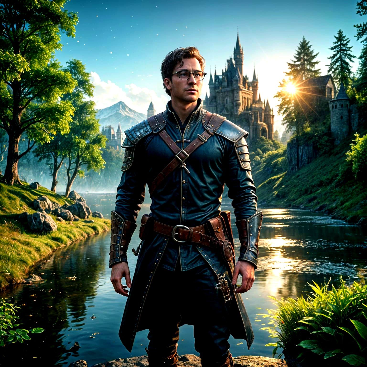 Naive Young Man in Medieval Leather G-String, Castle Moat at...