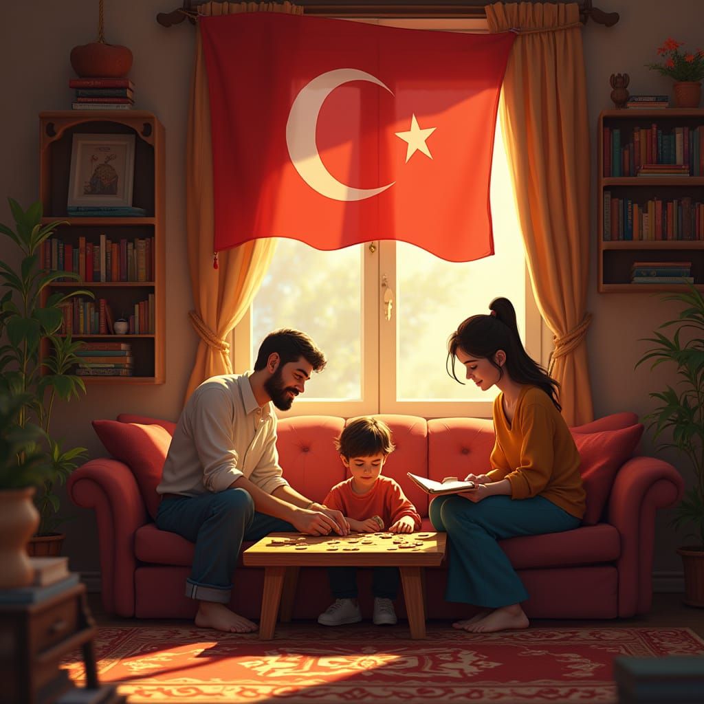 Cozy Turkish Family Gathering in Warm Golden Light