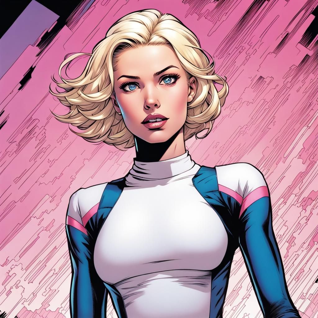 Blonde Woman in White Costume, Comic Book Art