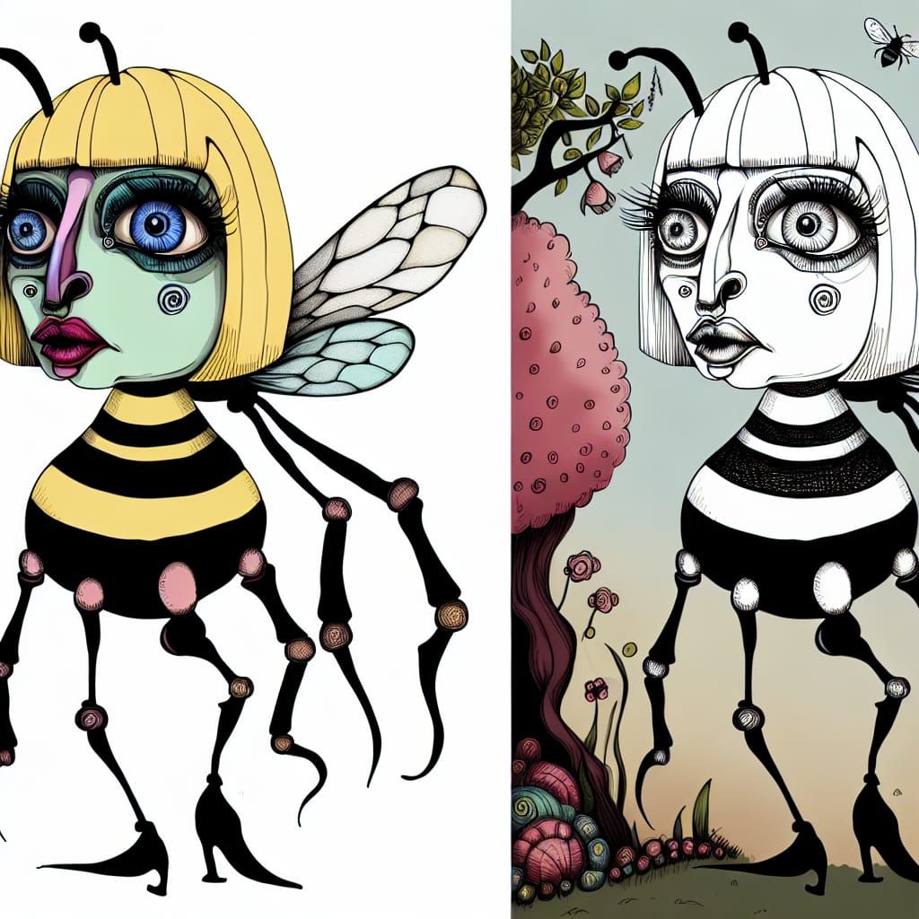 Whimsical Gothic Bee Character in Illustrated Style