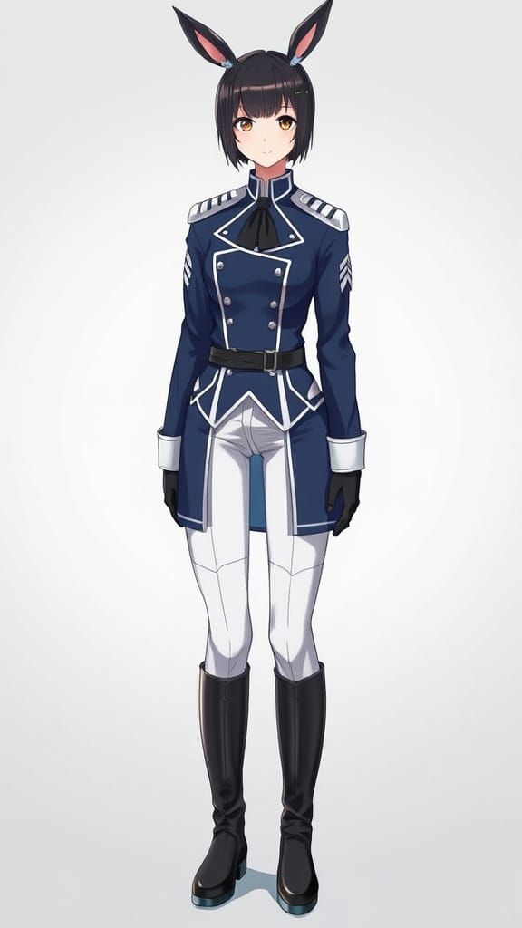 Hyper Realistic Kemonomimi Space Force Captain in Blue Unifo...