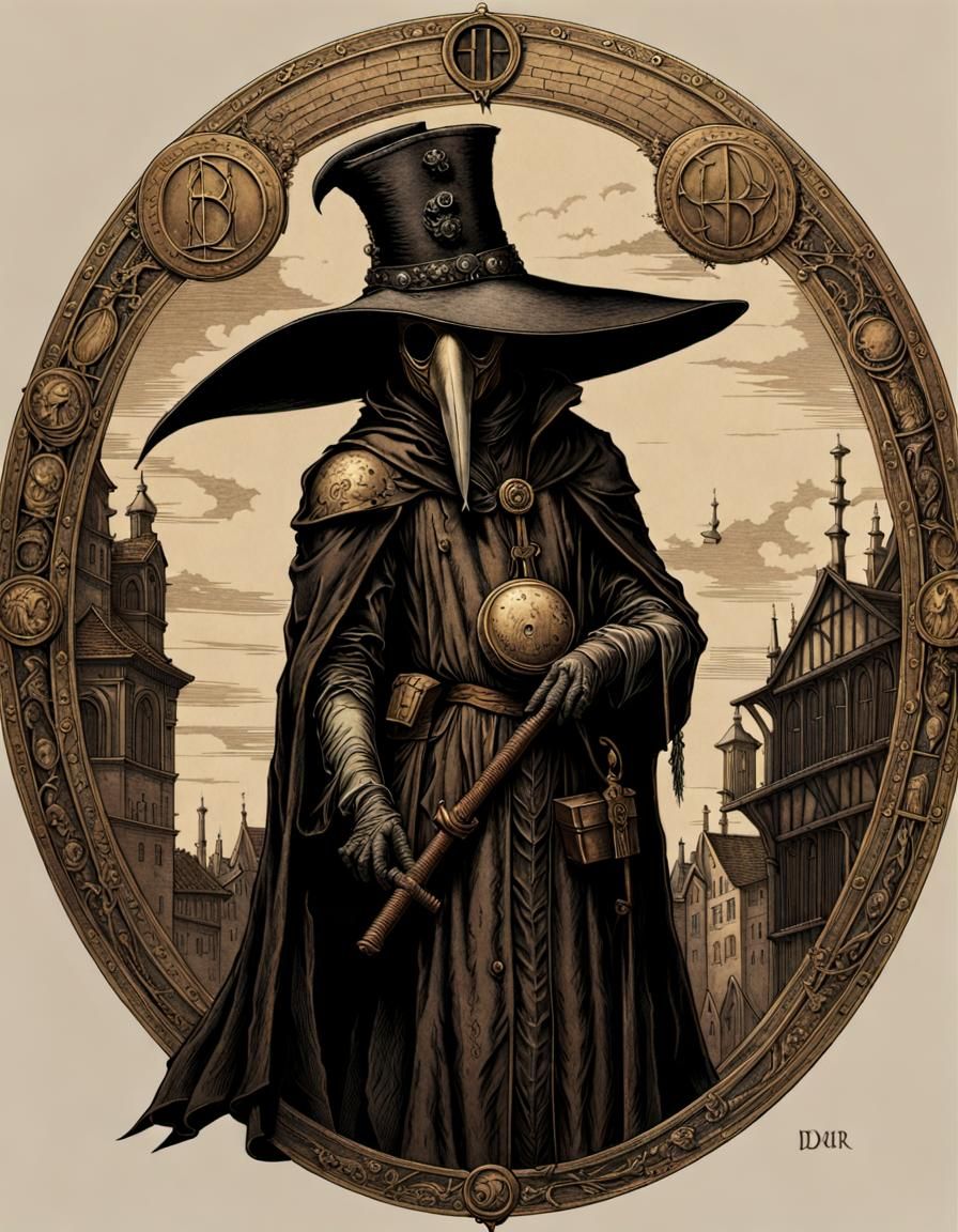 Disturbing Plague Doctor in Medieval City